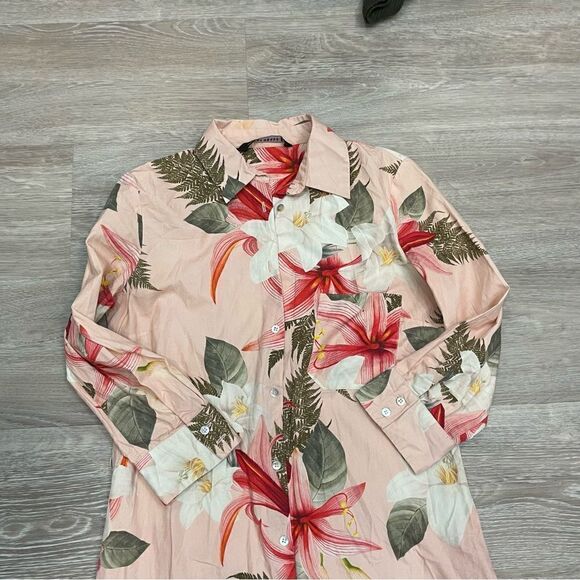 Zara Pastel Pink Tropical Floral Print Shirt dress Midi length - Picture 4 of 7